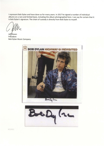 Bob Dylan Signed Album ''Highway 61 Revisited'' -- With a COA From Dylan's Manger, Jeff Rosen